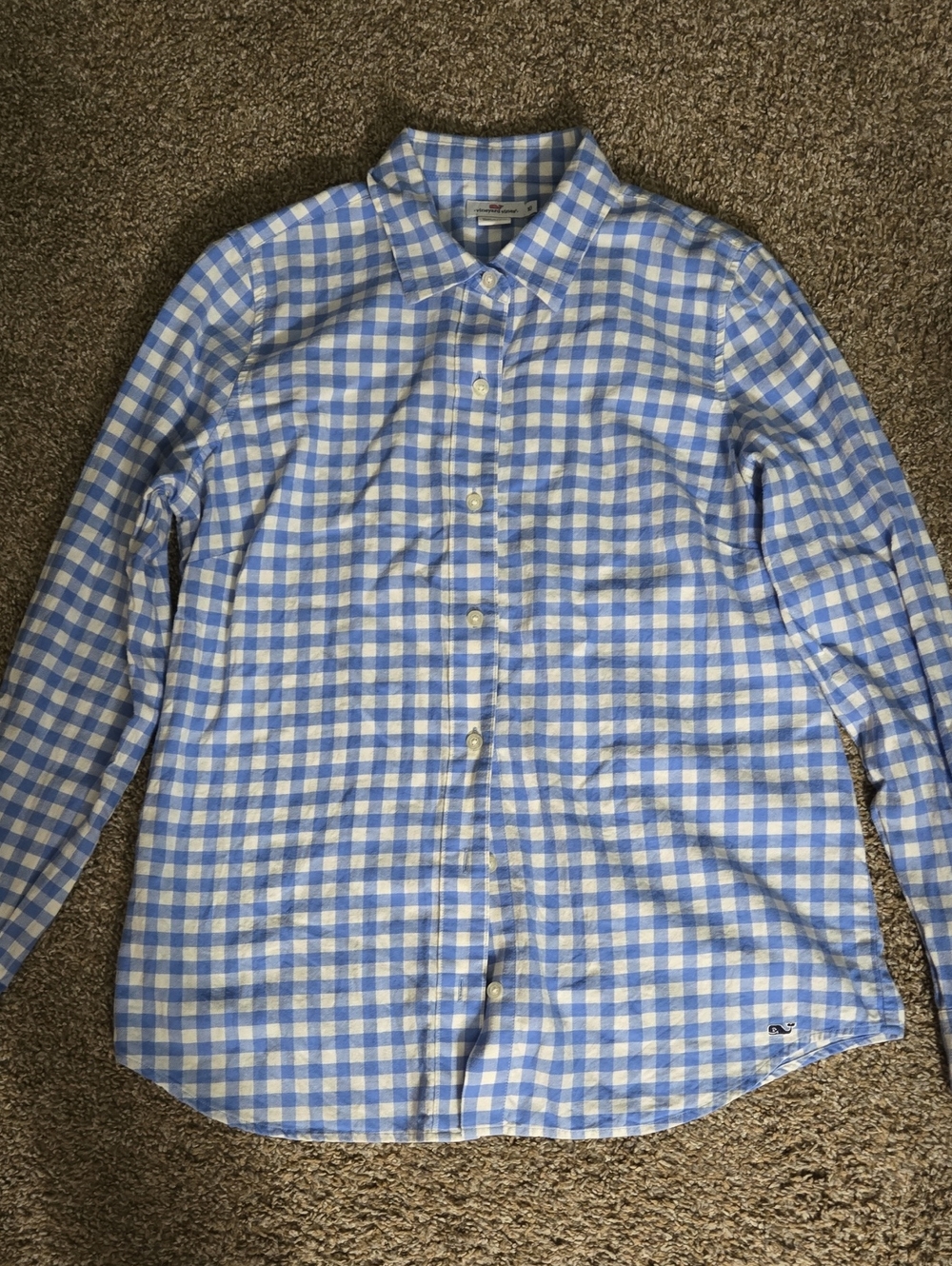 Vineyard Vines Light Blue and White Gingham Button-Down Shirt, Flannel Very Soft